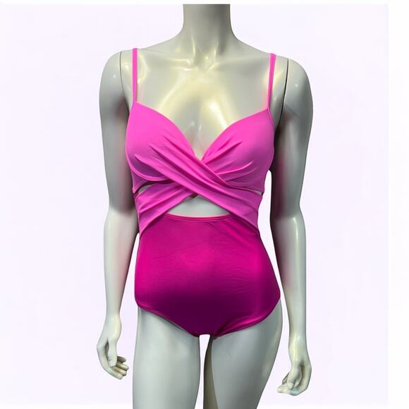 Pink NWT Push-Up Cut-Out High-Waist Monokini Swimsuit Size 6 - Picture 1 of 13